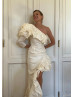 One Shoulder Ivory Taffeta Chic Wedding Dress